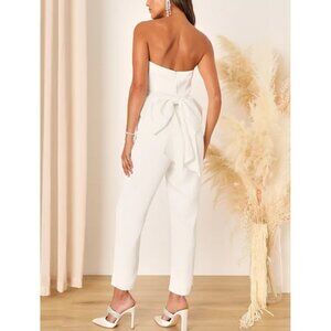 Lulus Beloved Bliss Ivory Strapless Slim Leg Bow Jumpsuit Sz Medium Womens White